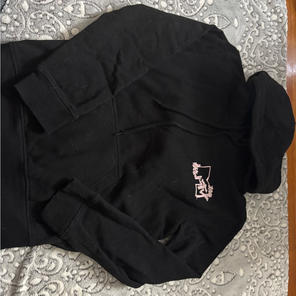 Black Hoodie with Pink Embroidery